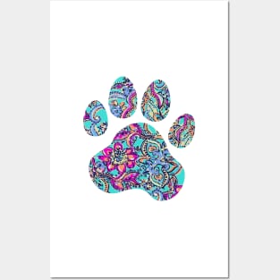 Bright Floral Paw Print Posters and Art